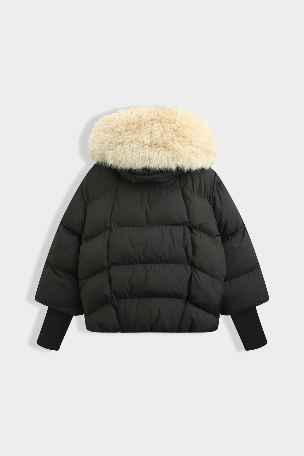 Winter Luxe Puffer Coat with Full Length Faux Fur Trim - Black/Beige