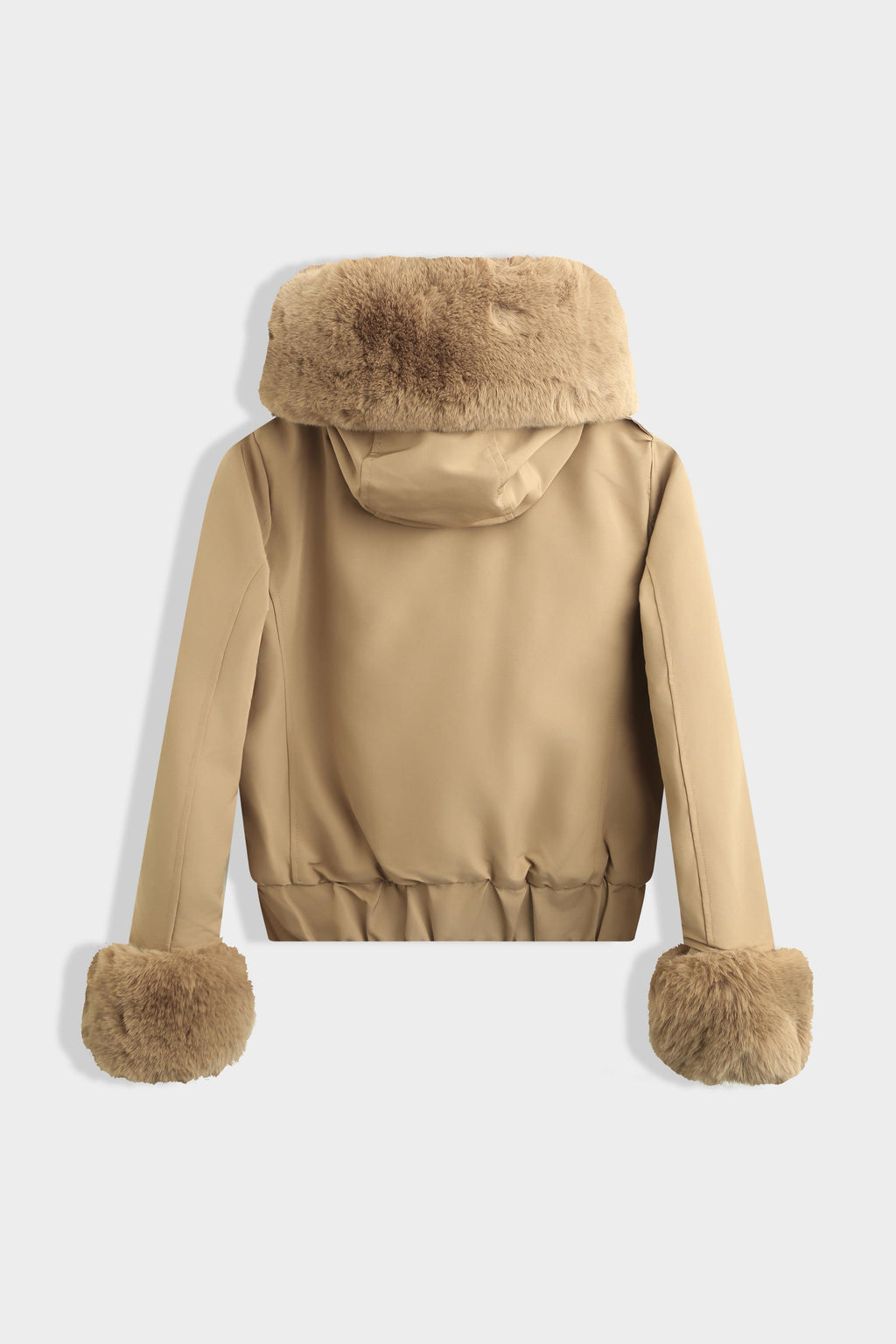 Harper Faux Fur Trim Bomber Jacket - Tan