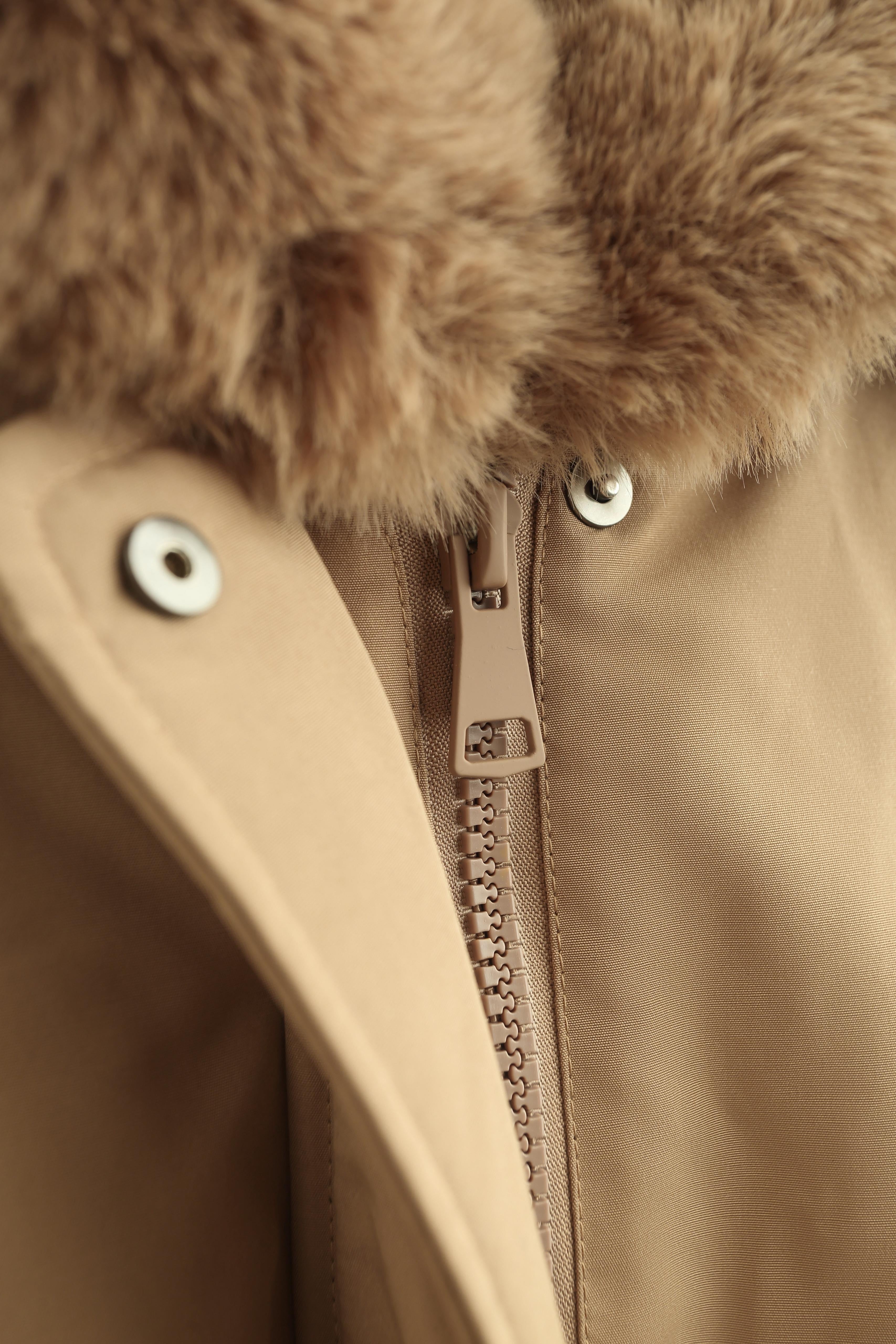 Harper Faux Fur Trim Bomber Jacket - Tan