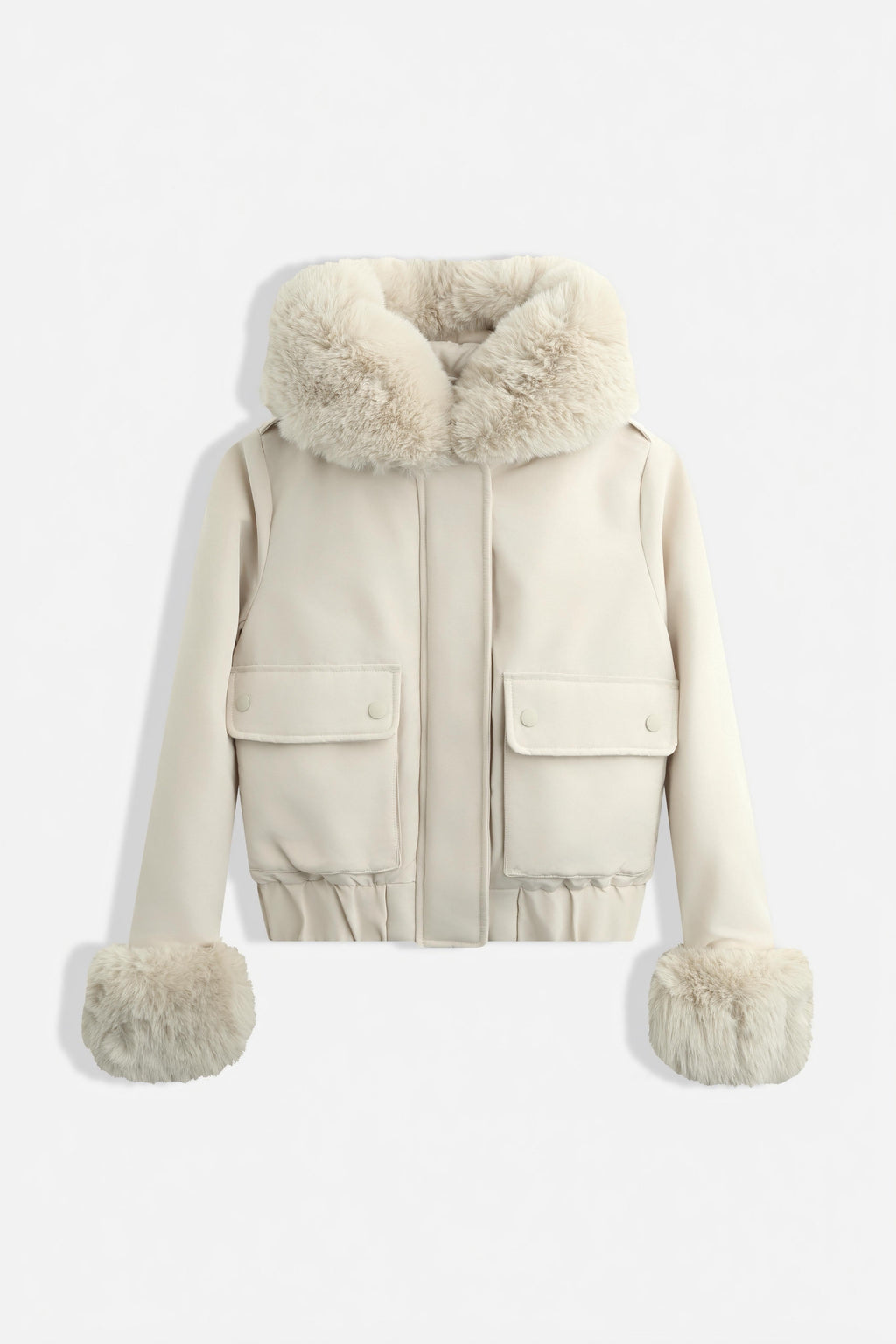 Harper Faux Fur Trim Bomber Jacket - Cream