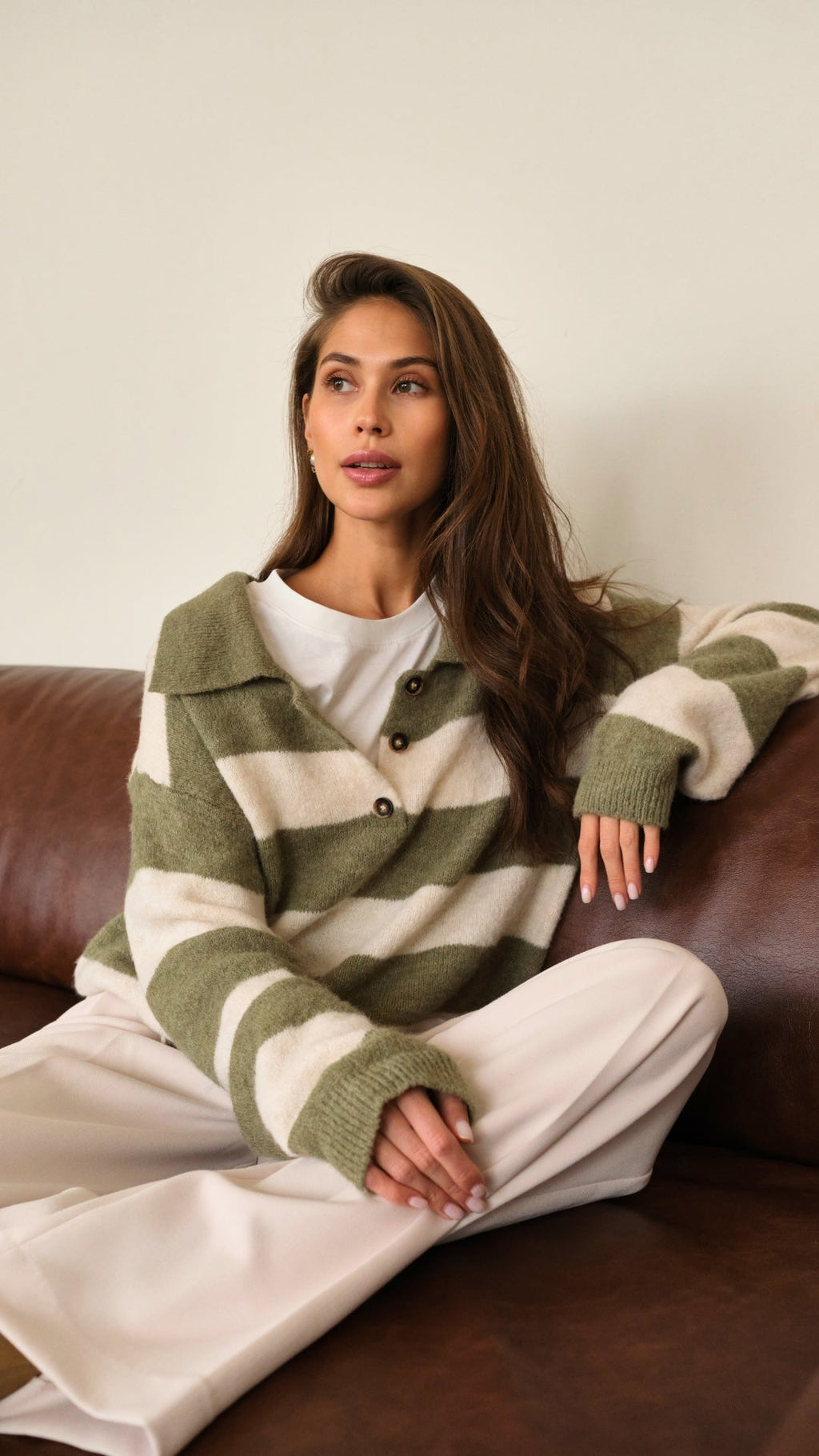 Arlo Sweater - Khaki Off-White Stripes