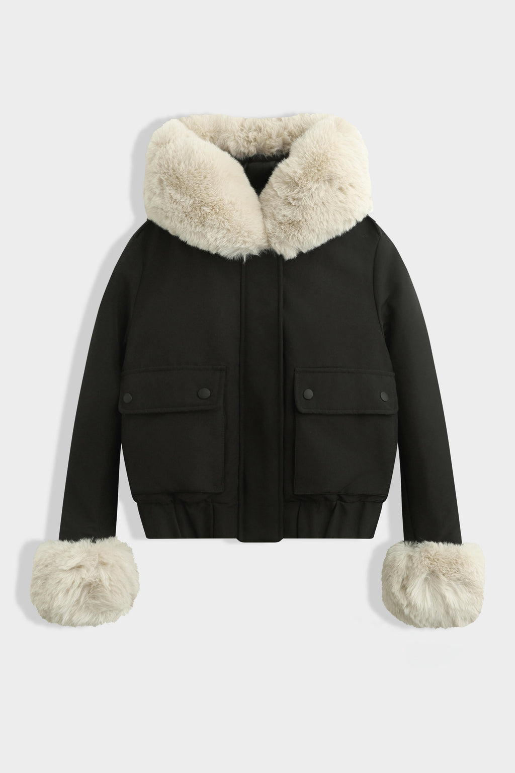 Harper Faux Fur Trim Bomber Jacket - Black/Cream