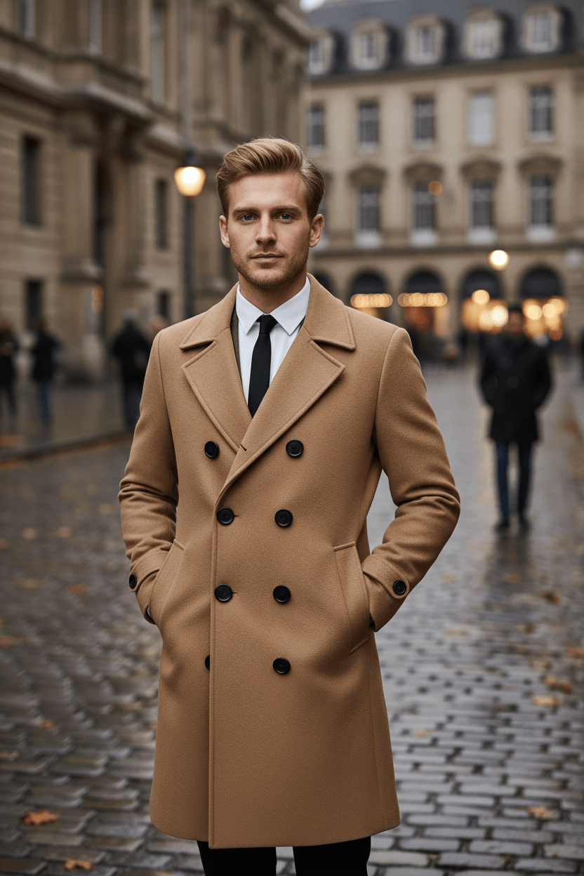 Men’s Double-Breasted Trench Coat | Tailored Fit and Refined Design