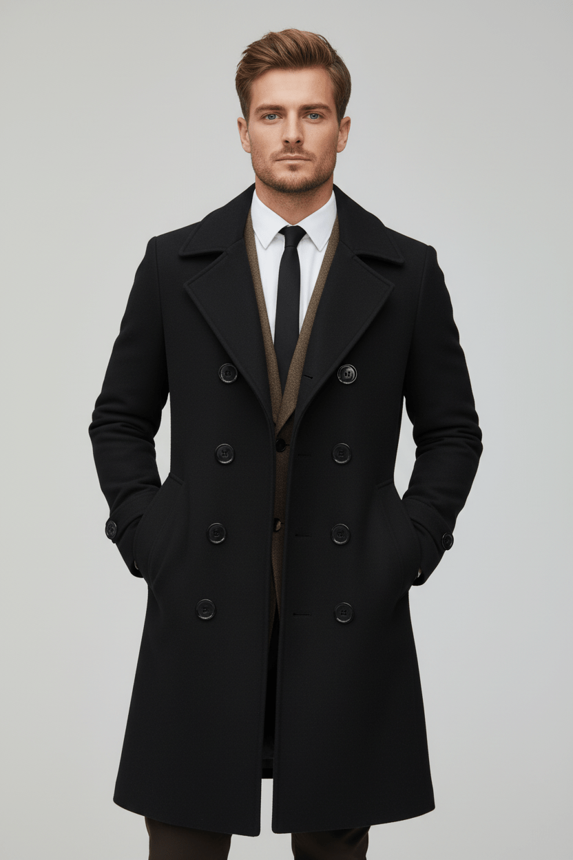 Men’s Double-Breasted Trench Coat | Tailored Fit and Refined Design