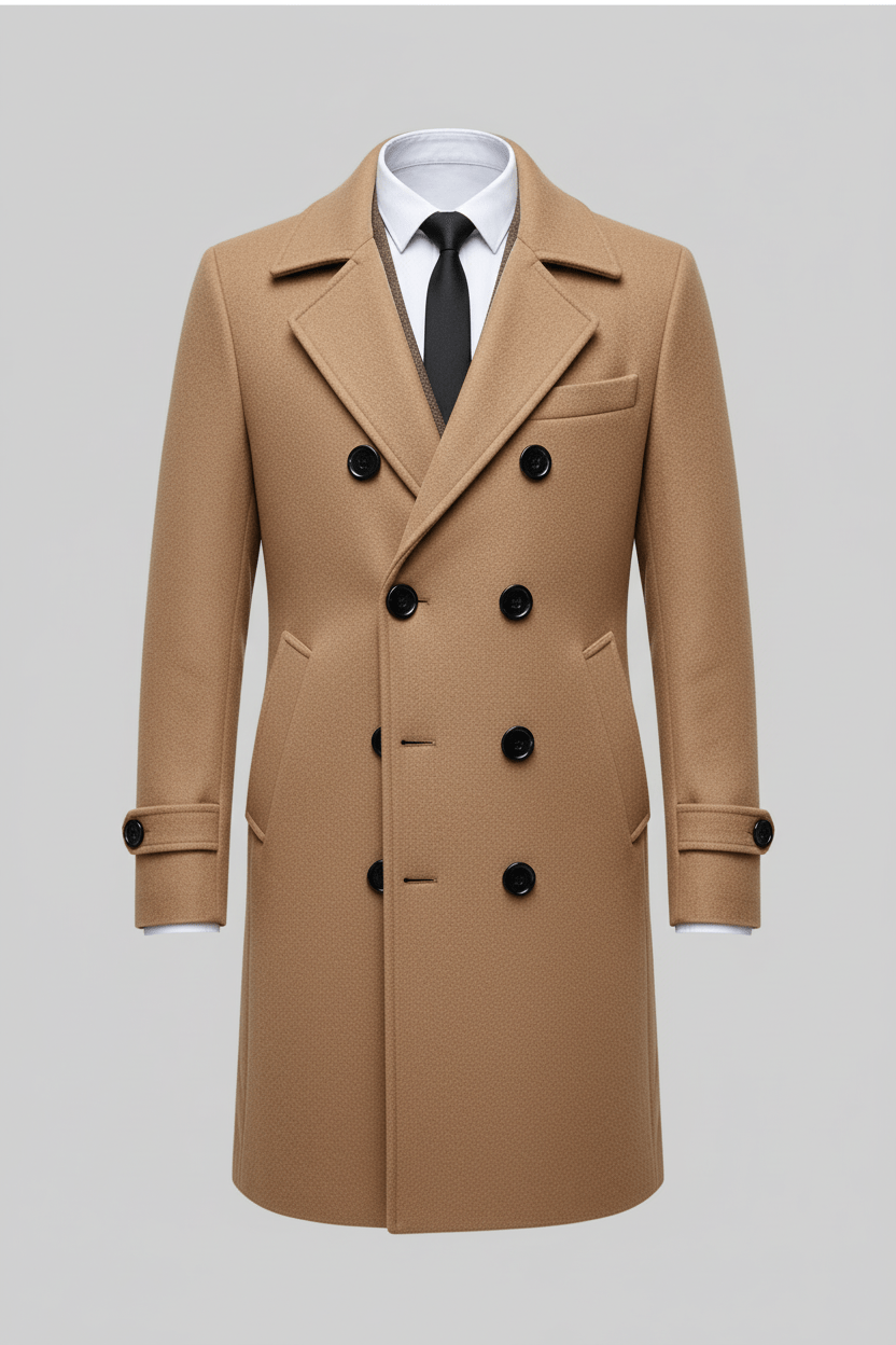 Men’s Double-Breasted Trench Coat | Tailored Fit and Refined Design