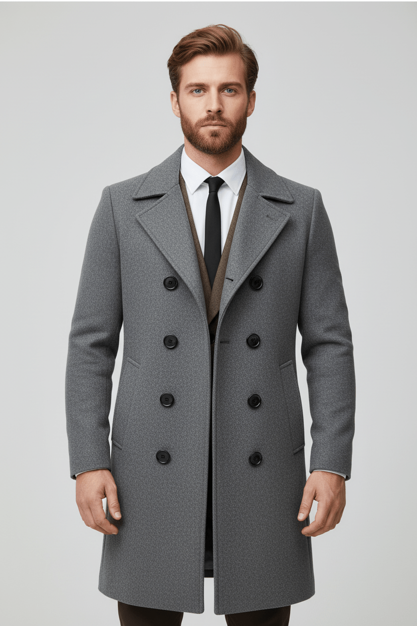 Men’s Double-Breasted Trench Coat | Tailored Fit and Refined Design
