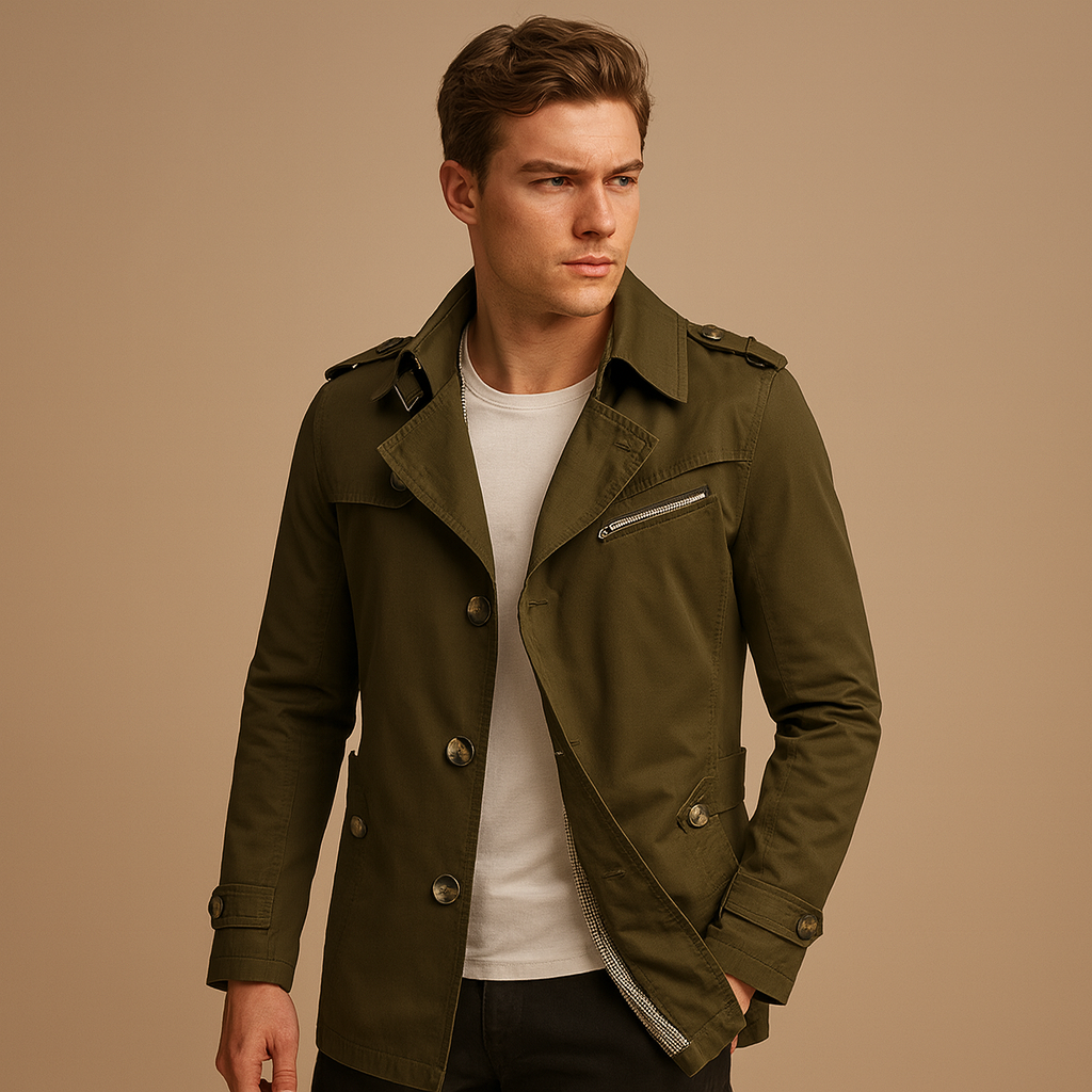 Men’s Waterproof Trench Coat – Classic Double-Breasted Design