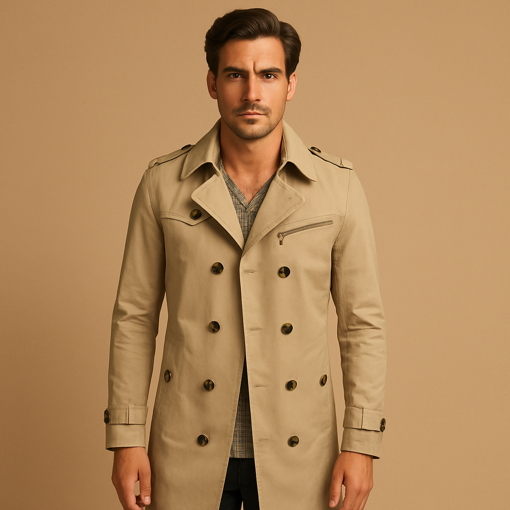 Men’s Waterproof Trench Coat – Classic Double-Breasted Design